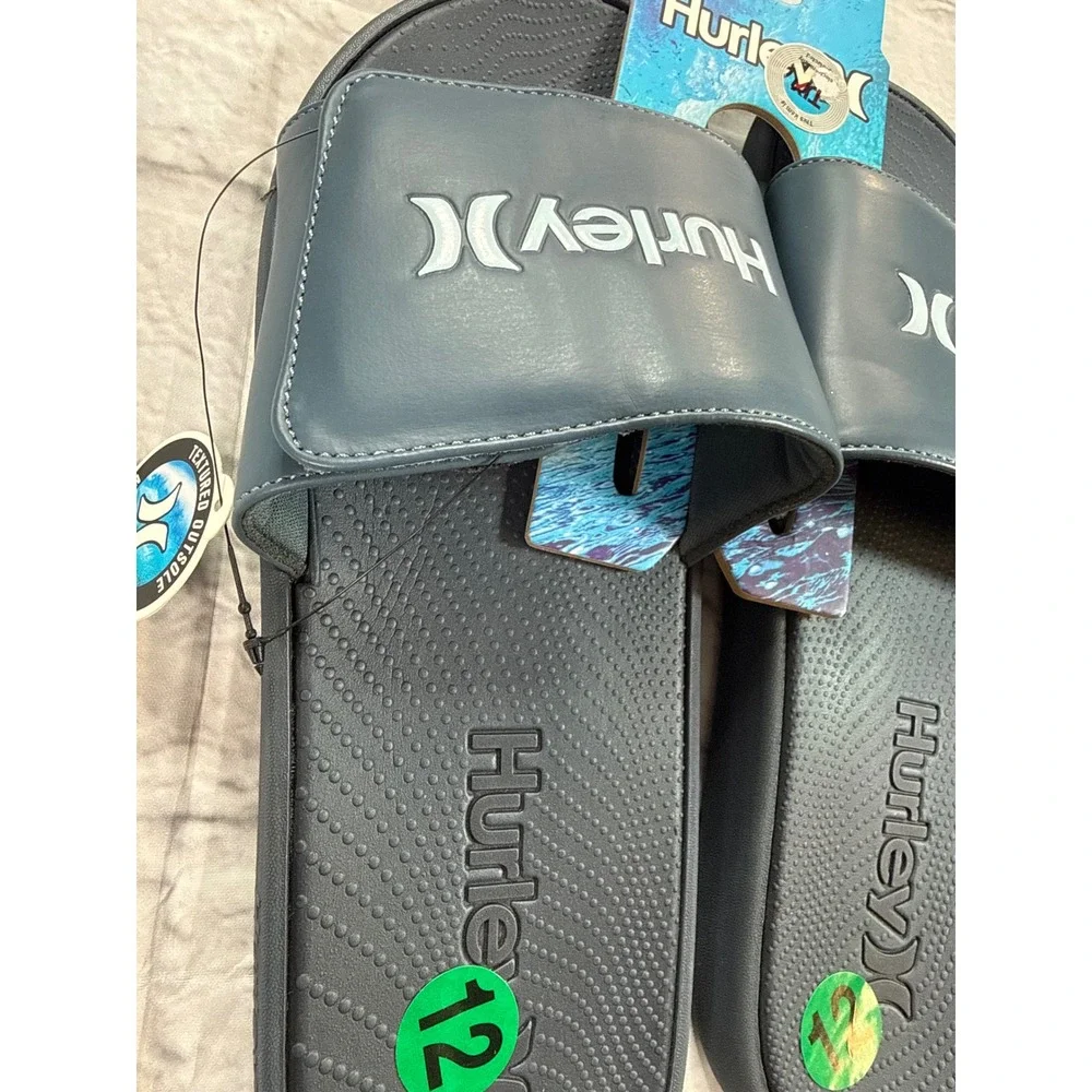 Hurley Sport Slides Mens Size 12 Blue New Logo Sandals HFS0107BFFB1-416